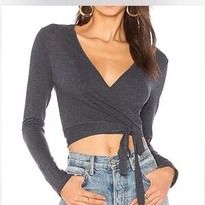 NWOT Lovers + Friends x revolve Cole Top Flint Gray Crop Tied Lace Tee XS